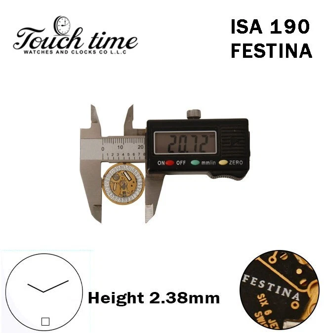 ISA 190 FESTINA-Quartz Movement-H:2.38mm-White Disk At 6-Without Stem &Hourwheel thumbnail 4