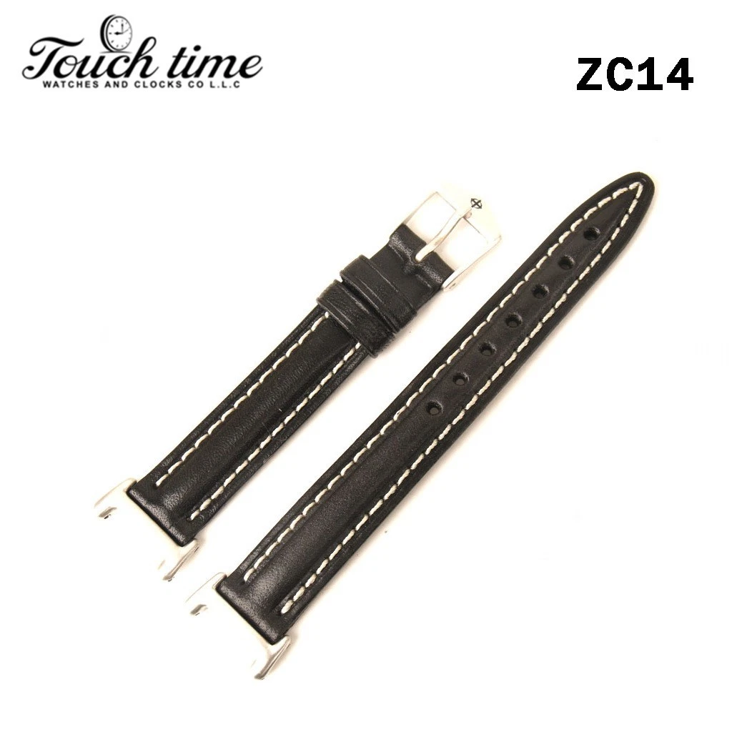 Zodiac 16mm Black Leather Strap – Genuine Leather with Stainless Steel Buckle#ZC14