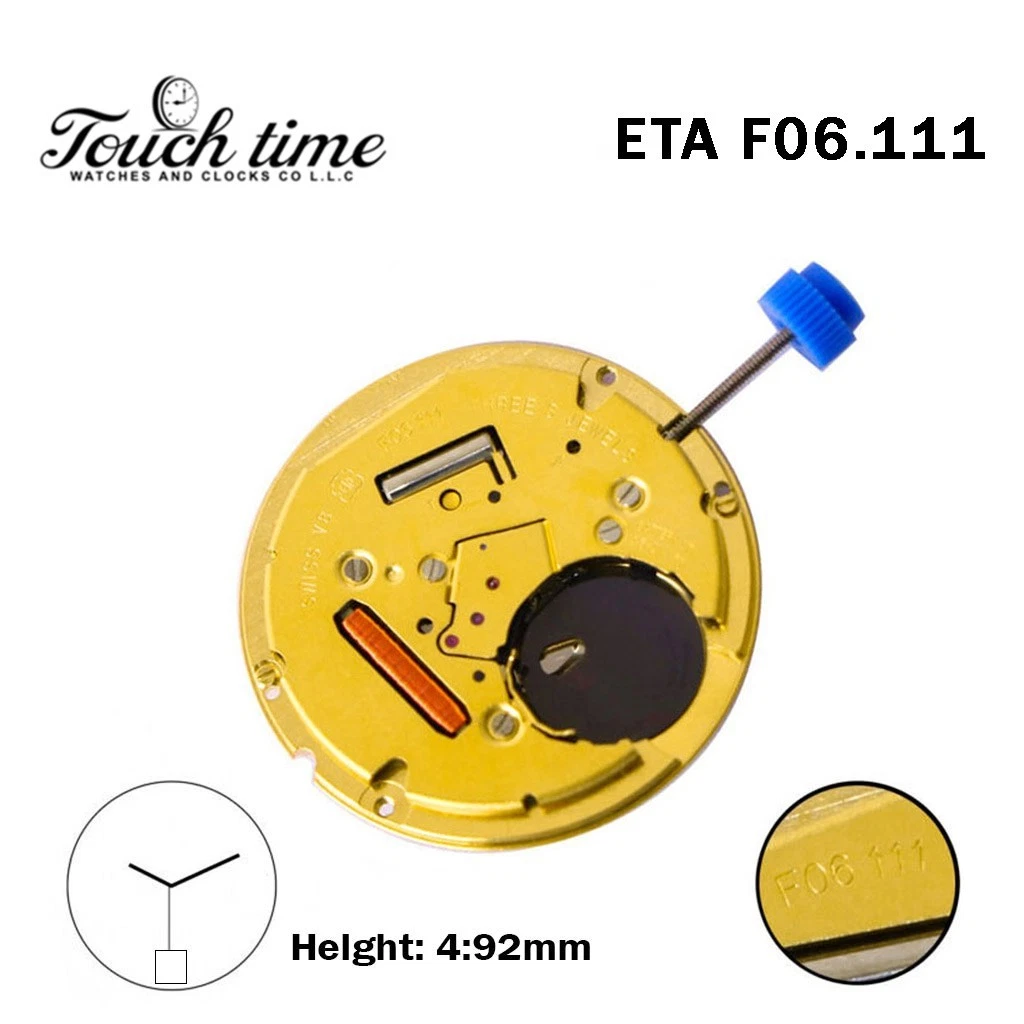 ETA F06.111-Quartz Movement-Height:4.92mm-White Date Disk At 6-3 Hands