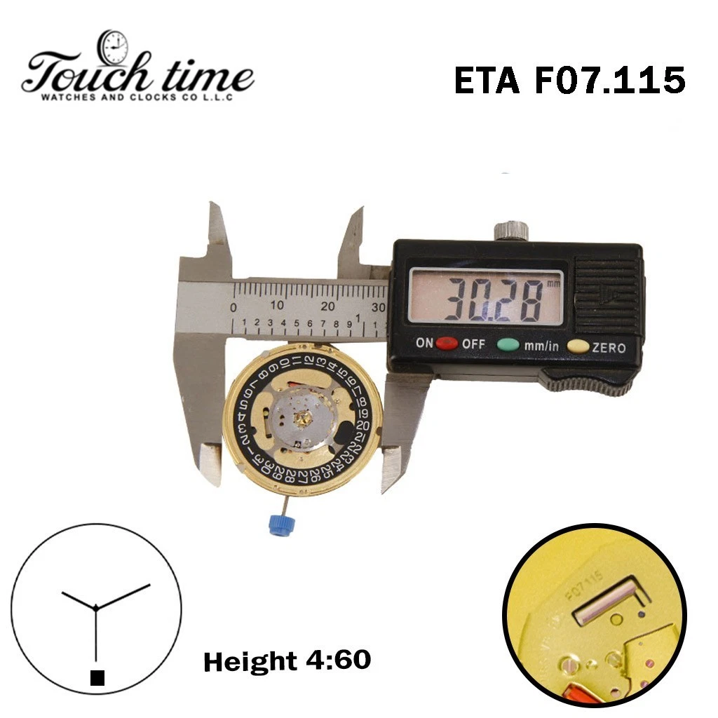 ETA F07.115 - حركة كوارتز - الارتفاع: 4.48mm - أسود قرص التاريخ عند 3-3 عقارب thumbnail 2