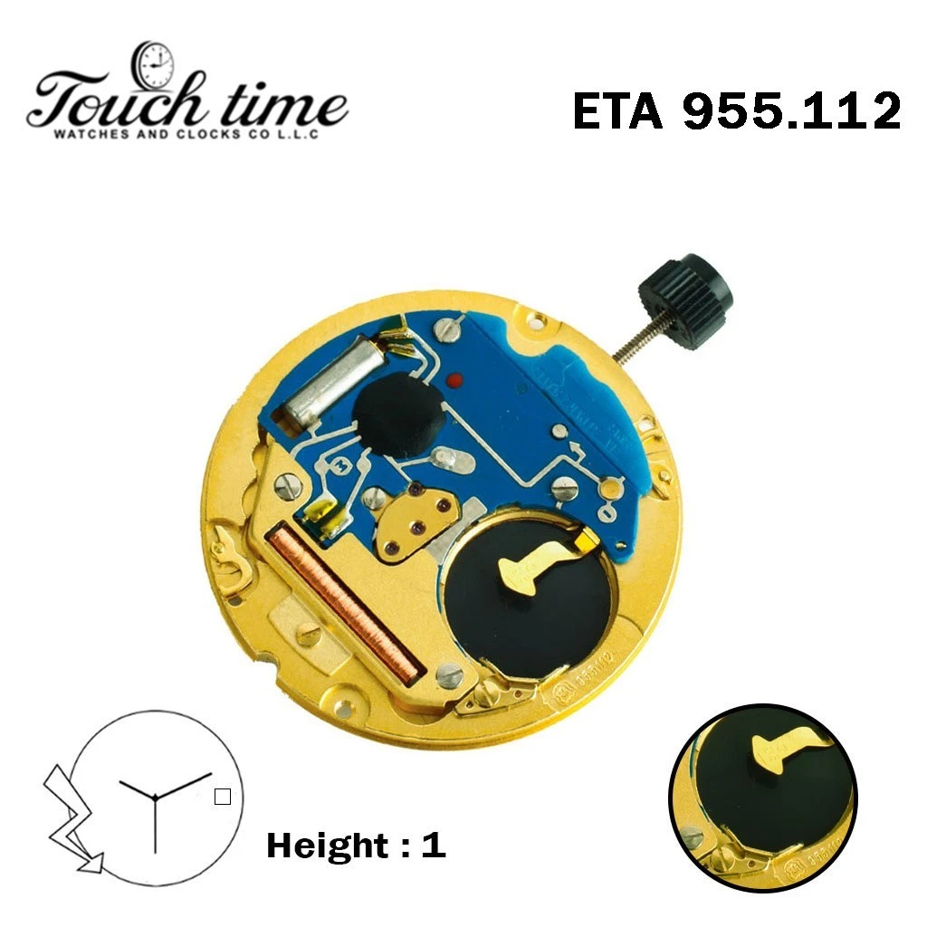 ETA 955.112-Swiss Quartz Movement-H:1(3.82mm)-White Disk At 3 -3 Hands.