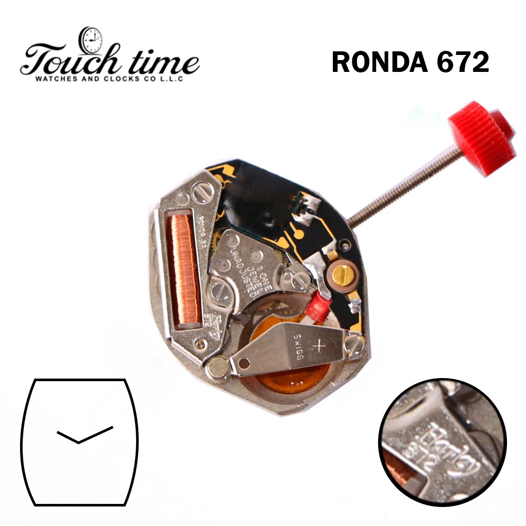 Ronda 672 Swiss Quartz Movement, 2 Hands, One jewel.