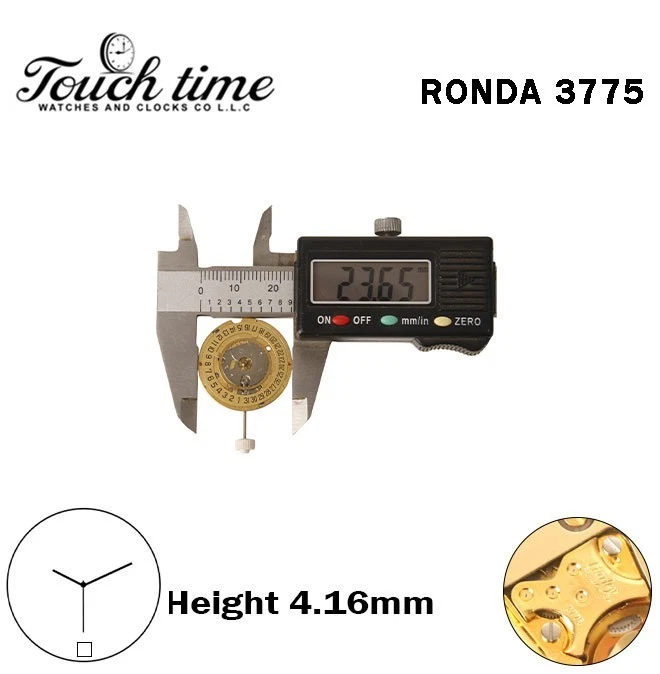 RONDA 3775 - Harley - حركة سويسرية - 3 عقارب - ذهبي قرص عند 6 - H: 4.16mm - ذهبي Circuit. thumbnail 4