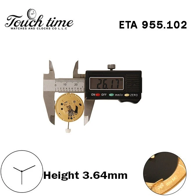 ETA 955.102 -Swiss Made Quartz Movement-Height:3.64mm-Without Disk-3 Hands. thumbnail 4