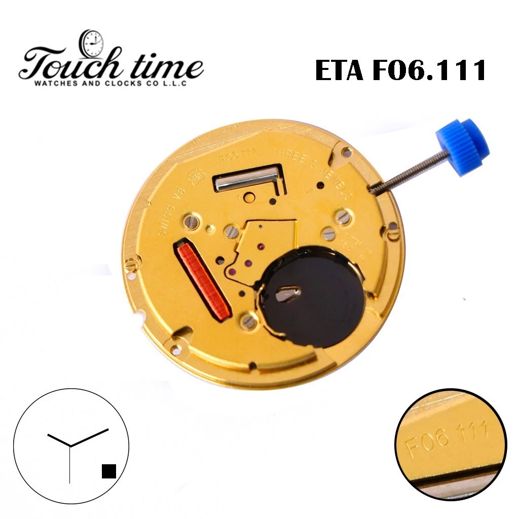 ETA F06.111 Swiss Made Quartz Movement, Black Date Disk at 4, Height 3 (4.48mm).