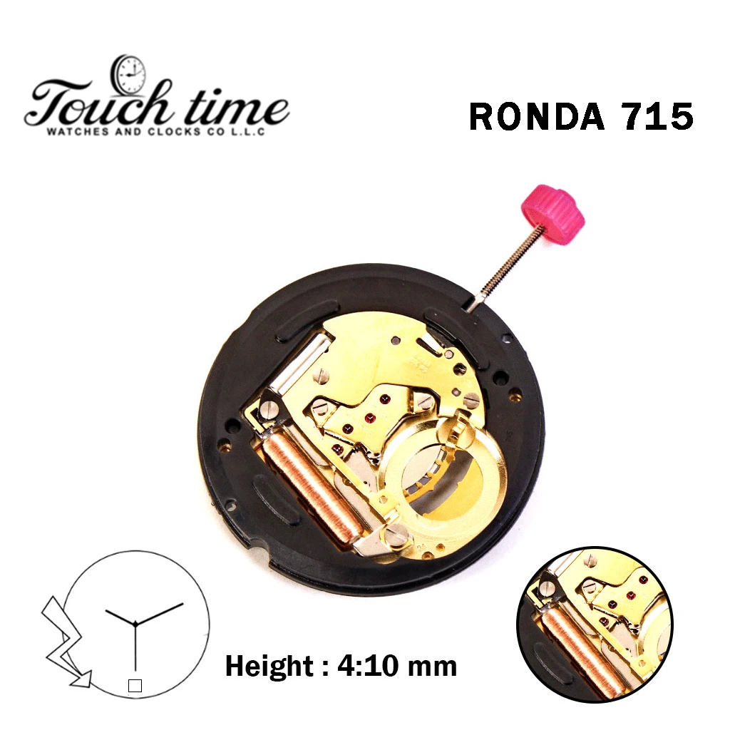 RONDA 715 Swiss Watch Movement-3 Hands-White Disk At 6-Height:4.10mm.