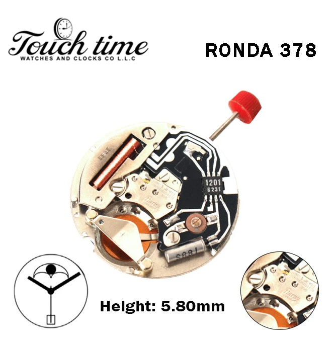 RONDA 378 Swiss Watch Movement-3 Hands-Blue Disk At 6-Moon Phase-Height:5.80mm.