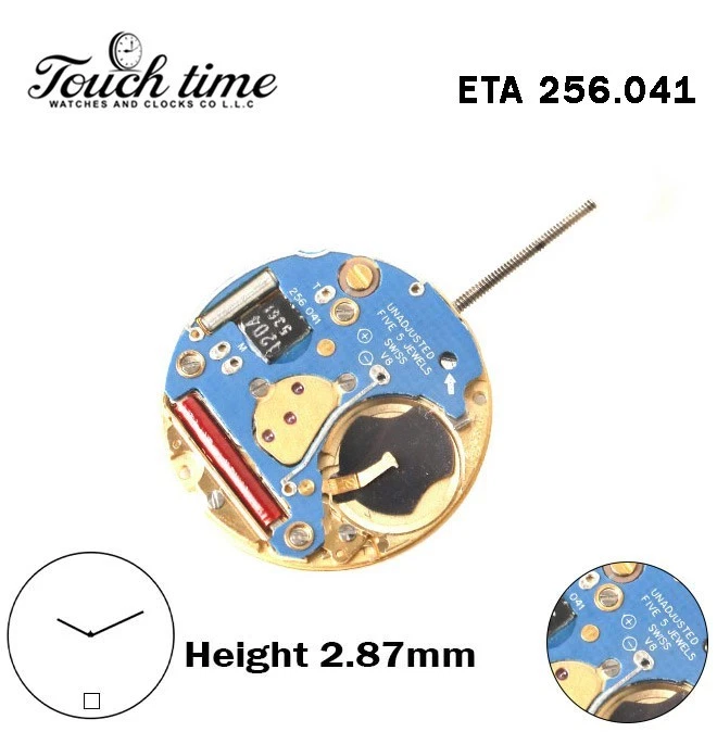 ETA 256.041-Quartz Movement-Blue Circuit-Black Disk At 6-Height:2.87mm-2 Hands.