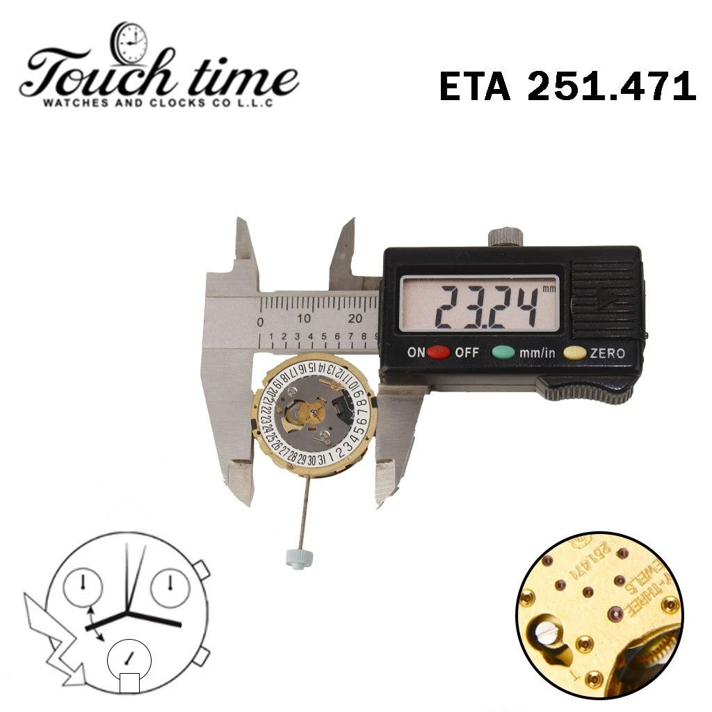 ETA 251.471 حركة سويسرية - Chronograph - أبيض قرص عند 6-3 Couner - الارتفاع: 5.84mm. thumbnail 4
