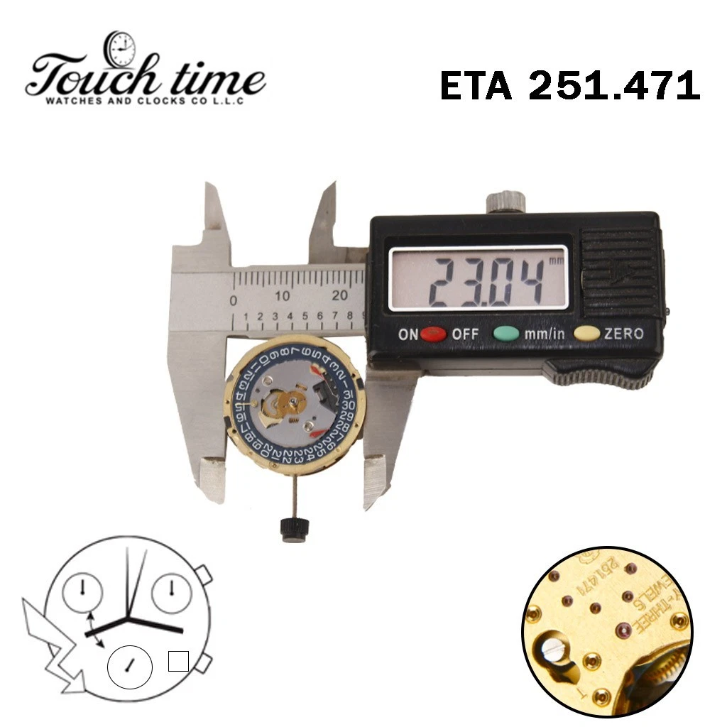 ETA 251.471 حركة سويسرية - Chronograph - أزرق قرص عند 4-3 Couner - الارتفاع: 6.88mm. thumbnail 4