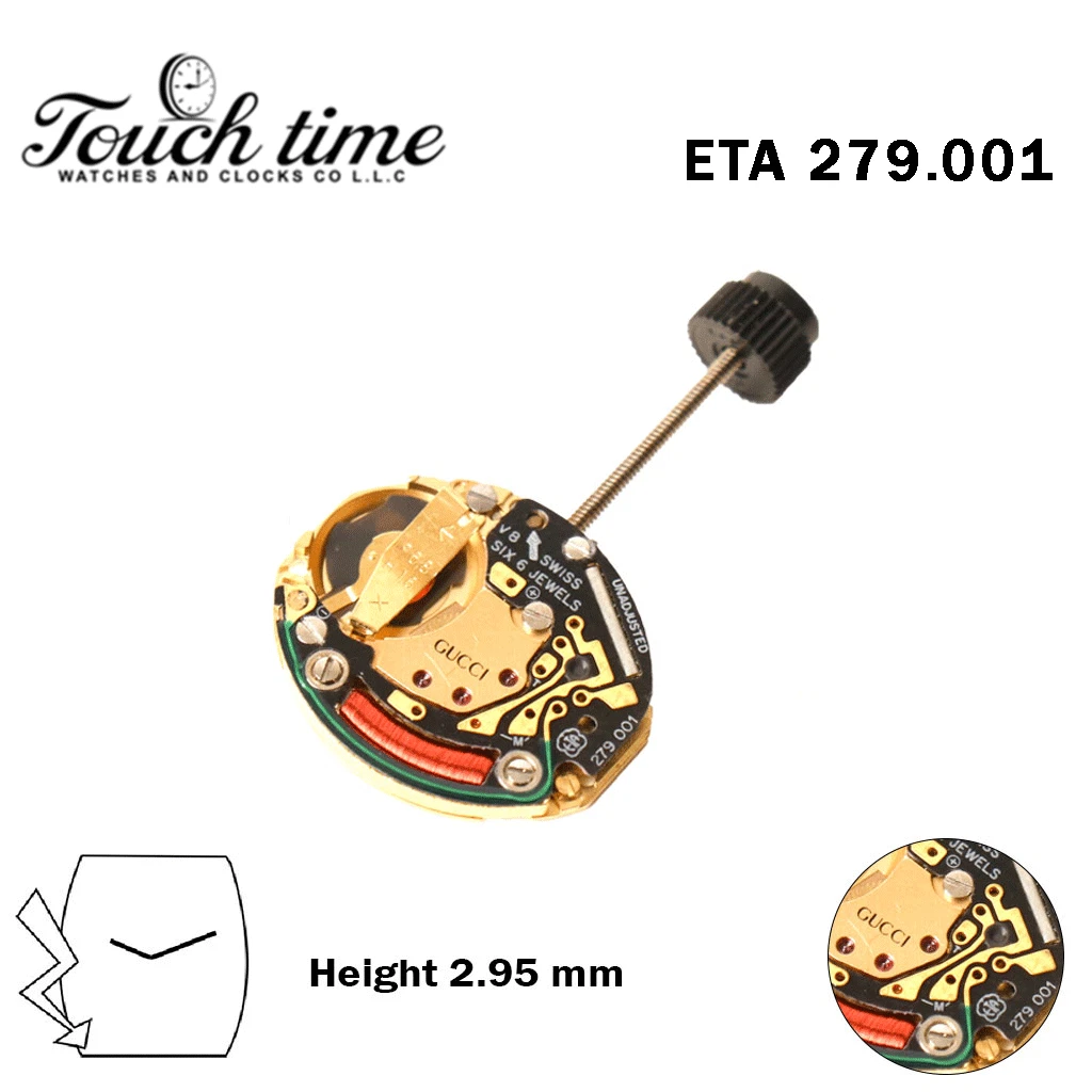ETA 279.001-GUCCI-Swiss Made Movement-Without Disk -2 Hands-H:2.95mm.
