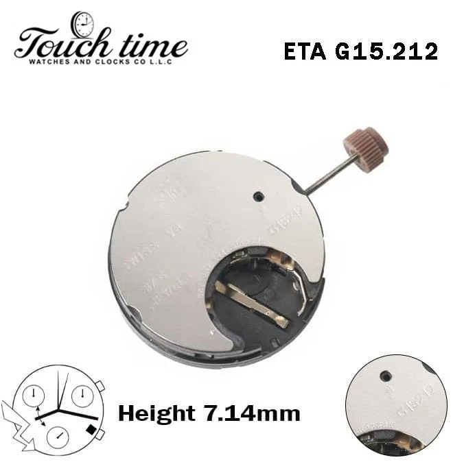 ETA G15.212-Quartz Movement- Chronograph-White Date Disk At 4-Height:7.14mm