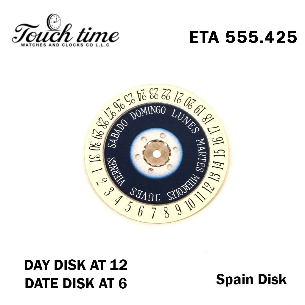 ETA 555.425-Blue Spanish Day Disk At 12&Beige Date Disk At 6