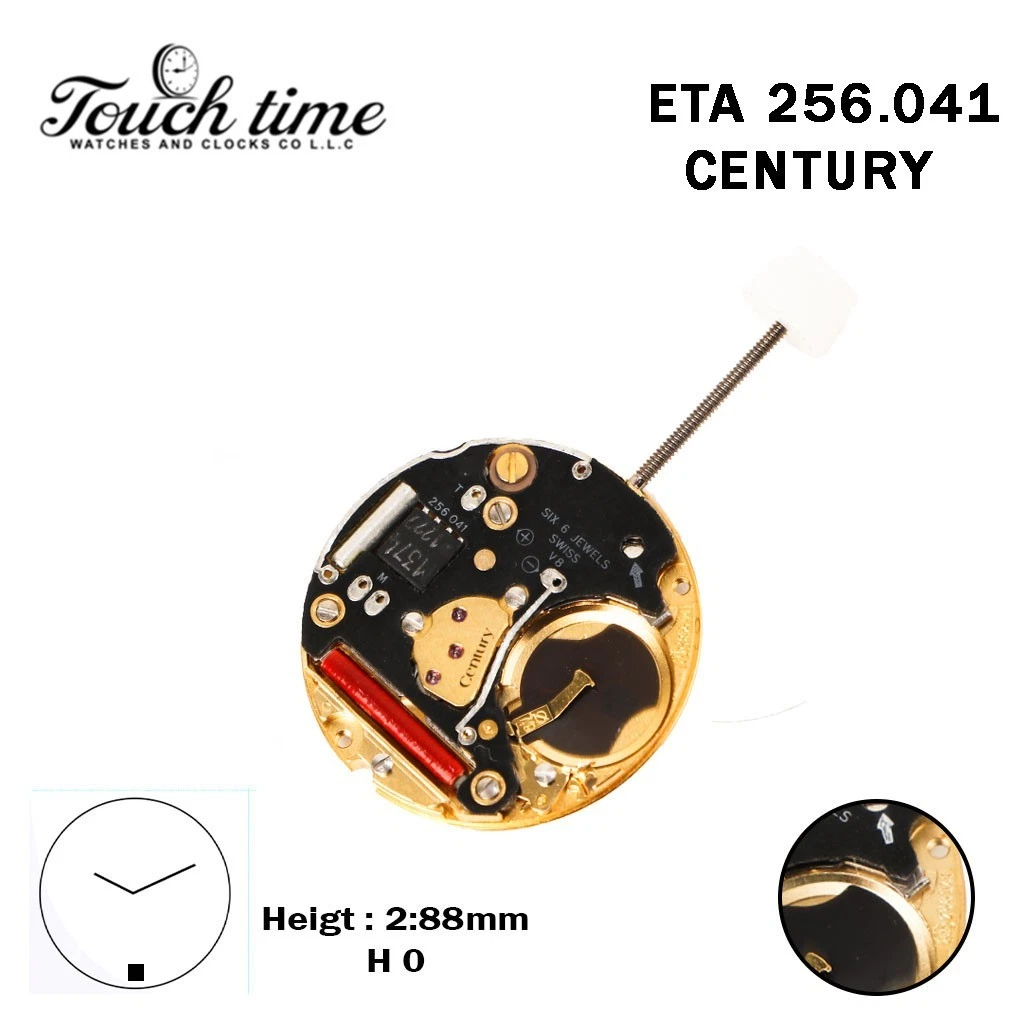 ETA 256.041-Quartz Movement-Century-Black Disk At 6-Height:2.88mm-2 Hands
