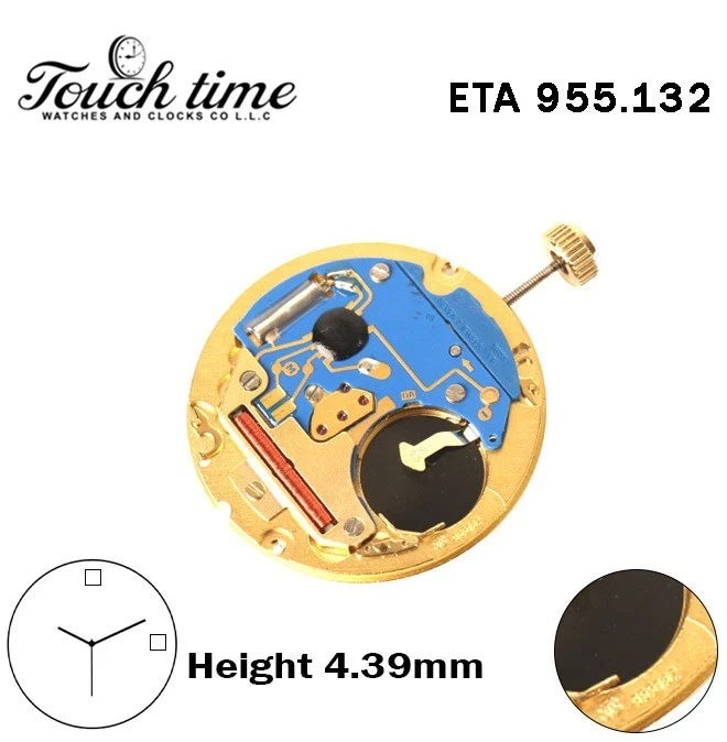 ETA 955.132-Swiss Movement-H:4.39mm-White Day At 12 /Date Disk At 3-3 Hands