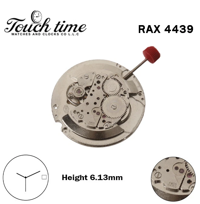 RAX 4439-Swiss Manual Movement-H:6.13mm-3 Hands-White Disk At 3-Red Number.