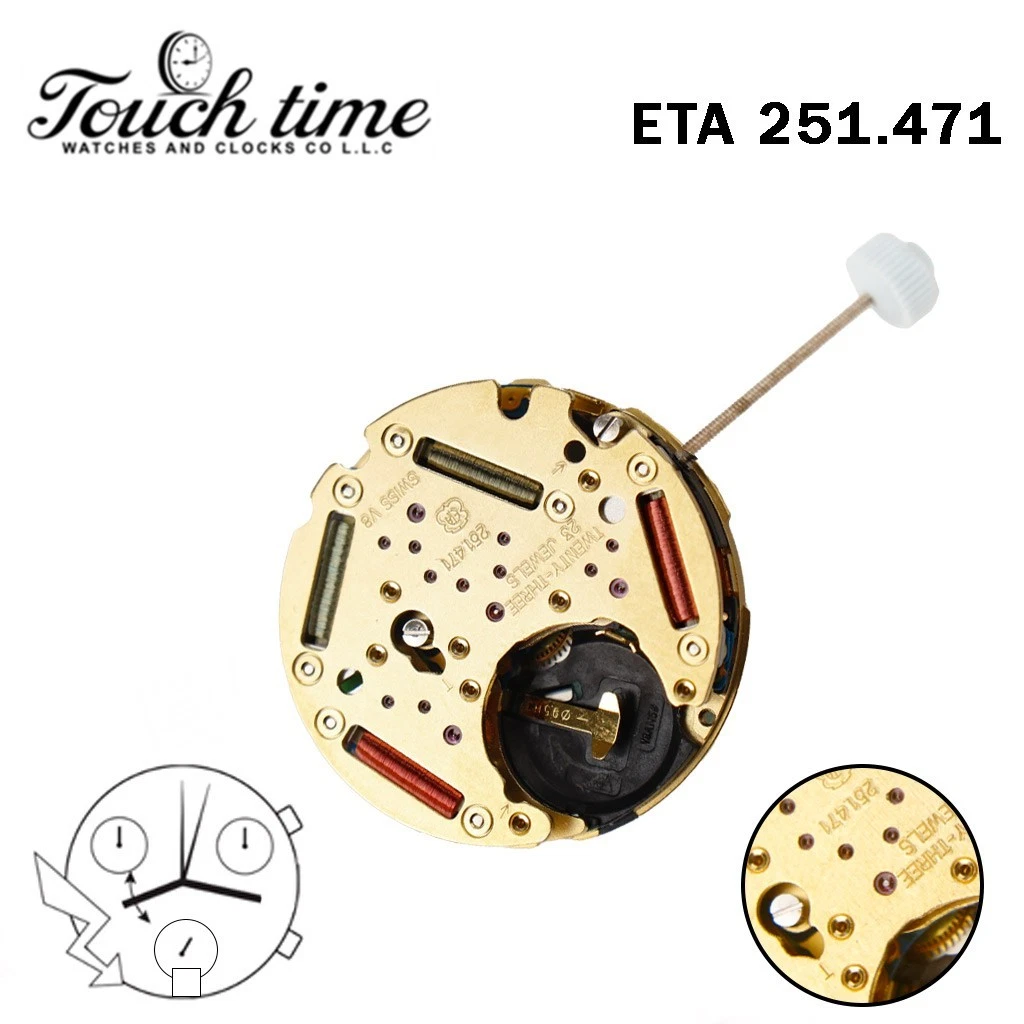 ETA 251.471 Swiss Movement-Chronograph-White Disk At 6-3 Couner-Height:5.84mm.