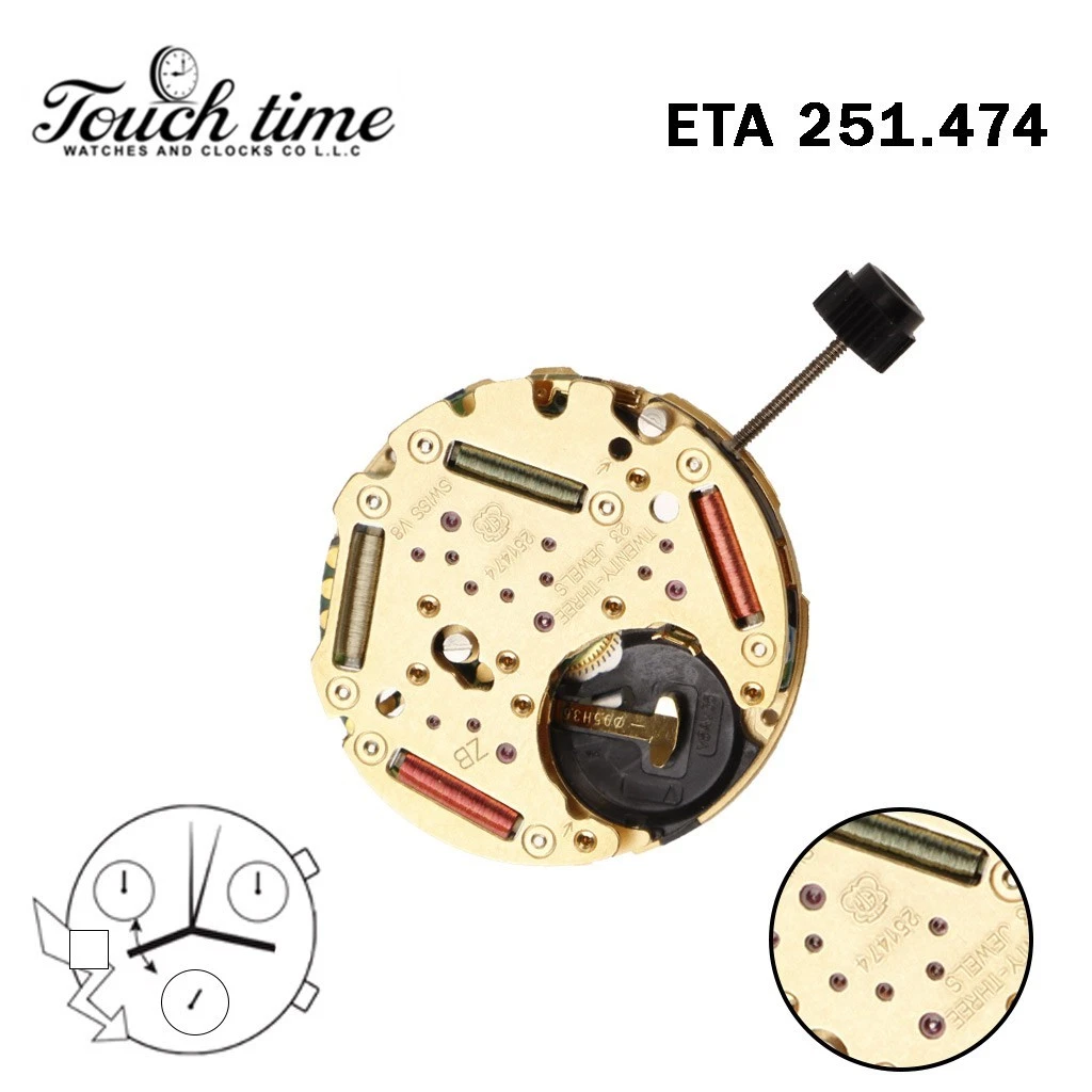 ETA 251.474 Swiss Movement-Chronograph-White Disk At 9-3 Couner-Height:6.58mm.