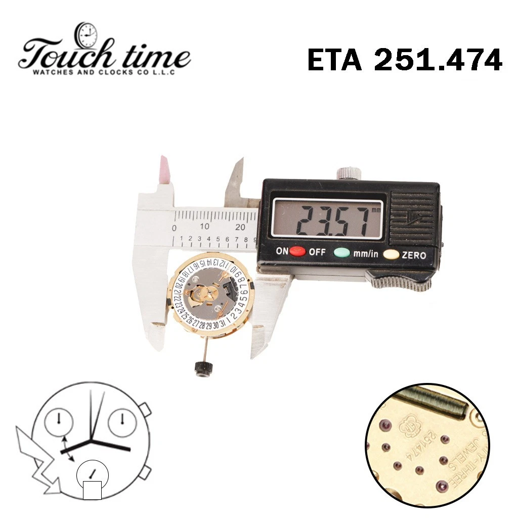 ETA 251.474 حركة سويسرية - Chronograph - أبيض قرص عند 6-3 Couner - الارتفاع: 6.61mm thumbnail 4
