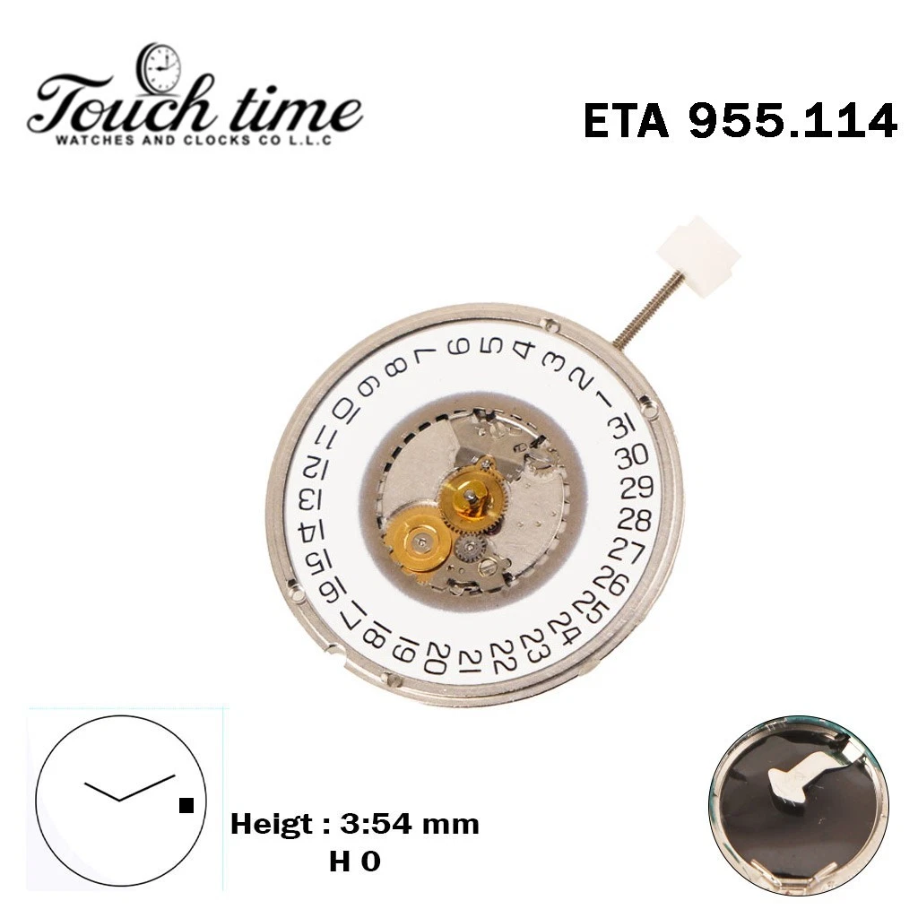 ETA 955.114 Quartz Swiss Movement -White Date Disk At 3-2 Hands-Height:0(3.54mm) thumbnail 2