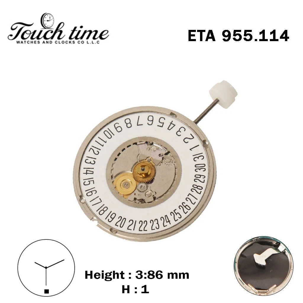 ETA 955.114 Quartz Swiss Movement -White Date Disk At 6-3 Hands-Height:1(3.86mm) thumbnail 2
