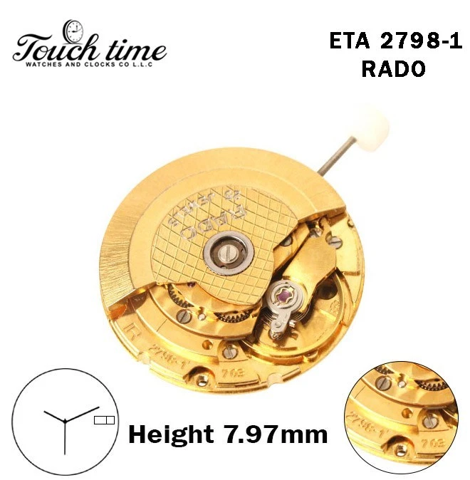 ETA 2798-1-RADO-Swiss Movement-3 Hands-White Slavic Day/Date Disk At 3-H:7.97mm.