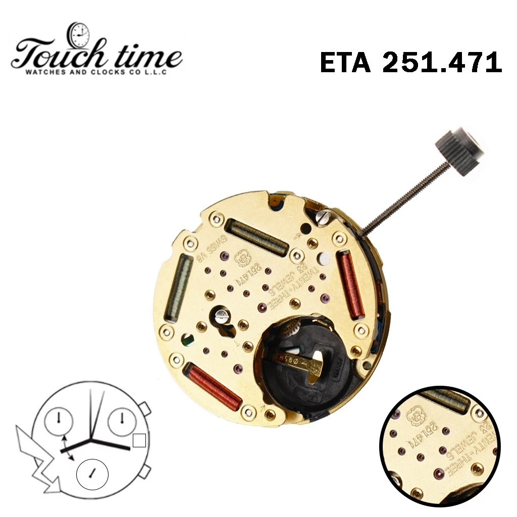 ETA 251.471 Swiss Movement-Chronograph-Black Disk At 3-3 Couner-Height:6.55mm.