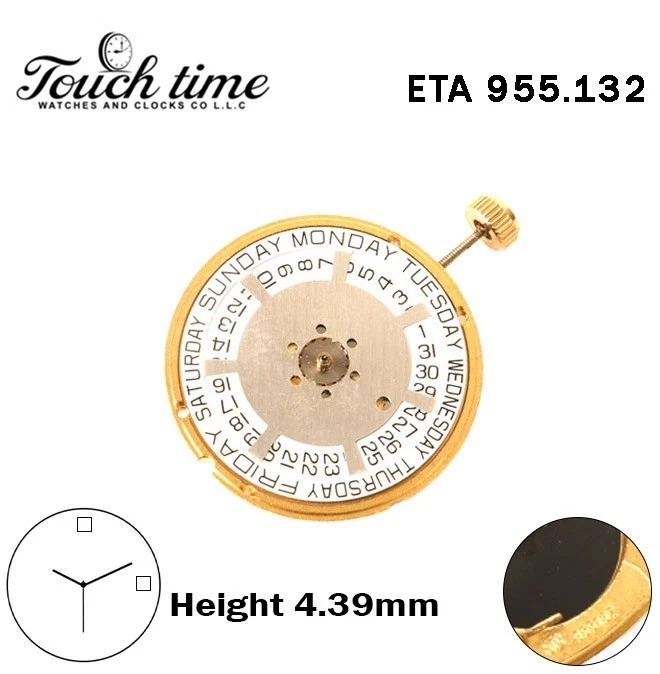 ETA 955.132 - حركة سويسرية - H: 4.39mm - أبيض Day عند 12 /قرص التاريخ عند 3-3 عقارب thumbnail 4