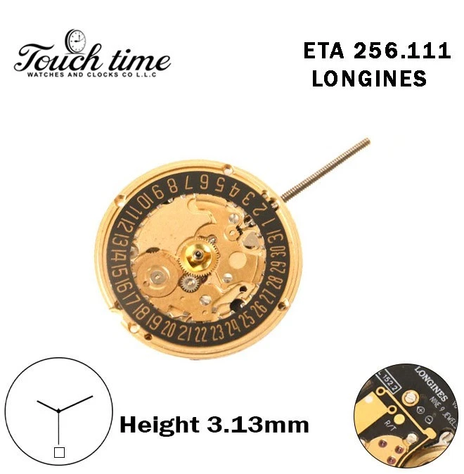 ETA 256.111 - LONGINES - حركة كوارتز - أسود قرص عند 6 - ذهبي رقم - H: 3.13mm - 3 عقارب. thumbnail 2
