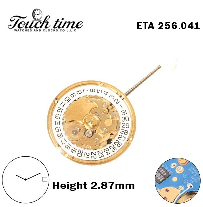 ETA 256.041 - حركة كوارتز - أزرق Circuit - أبيض قرص عند 3 - الارتفاع: 2.87mm - 2 عقارب. thumbnail 2