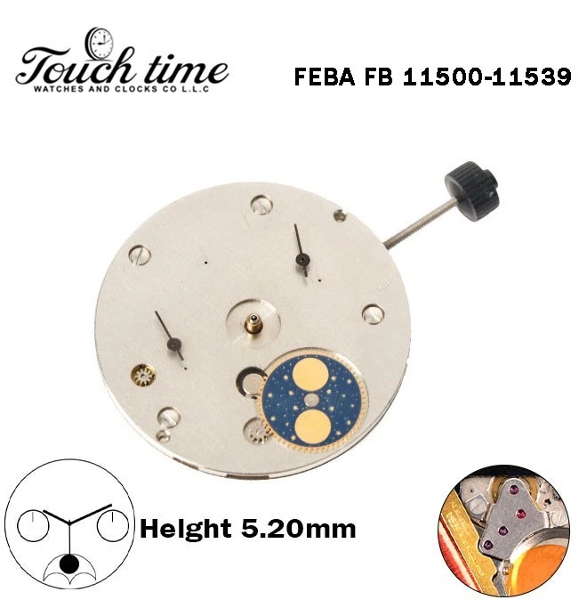 FEBA FB 11500-11539-Quartz Movement-H:5.20mm-Without Disk-3 Hands-Moon Phase. thumbnail 2