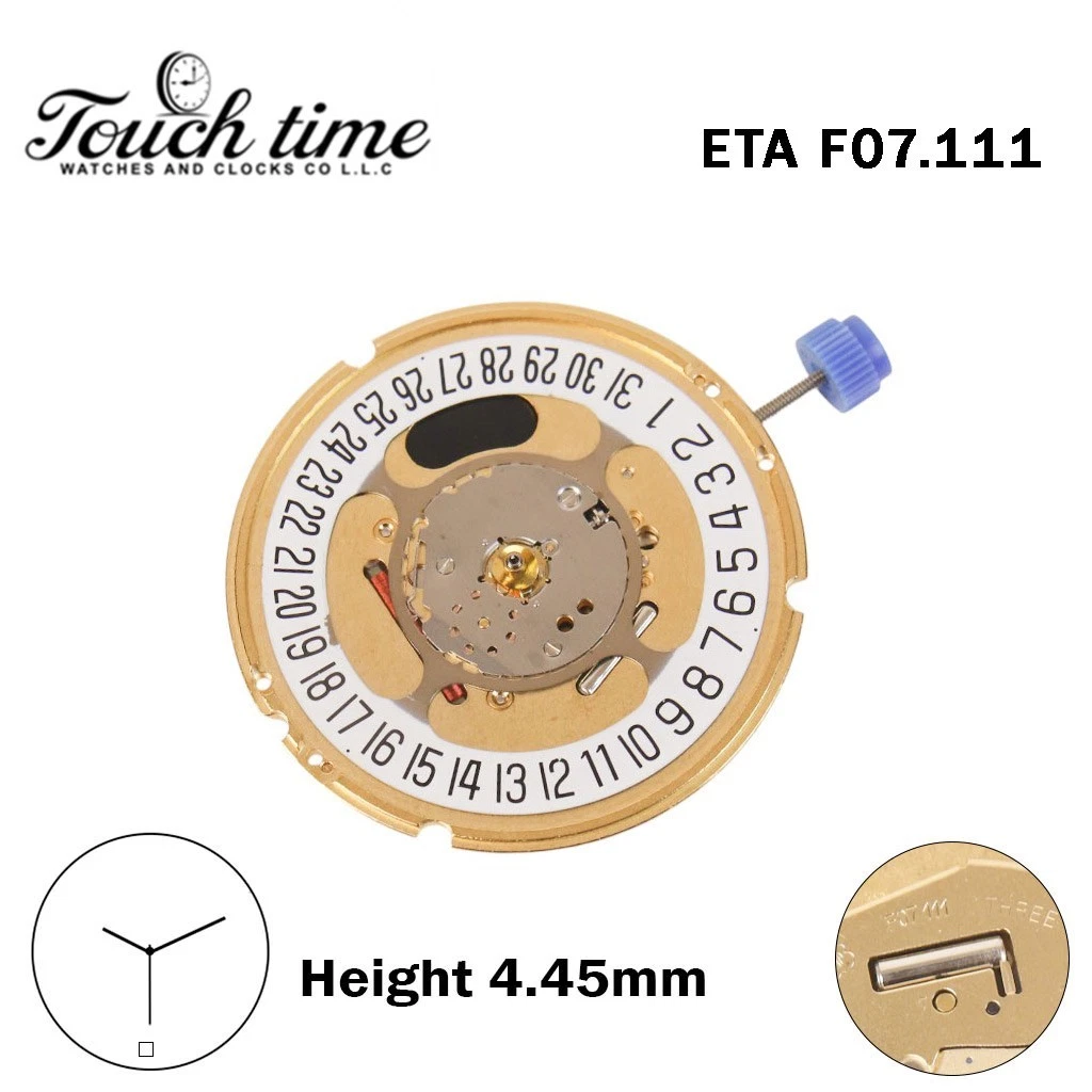 ETA F07.111-Quartz Movement-Height:4.45mm-White Date Disk At 6-3 Hands thumbnail 4