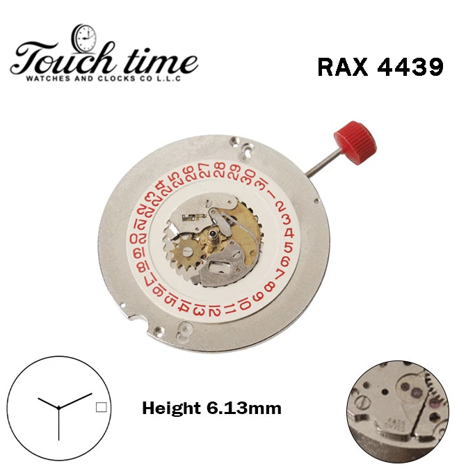 RAX 4439 - سويسري يدوي حركة - H: 6.13mm - 3 عقارب - أبيض قرص عند 3 - أحمر رقم. thumbnail 2