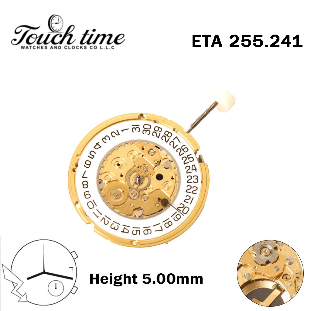 ETA 255.241 - حركة كوارتز - H: 5.00mm - Without Hour Wheel - أبيض قرص عند 3-3 عقارب thumbnail 2