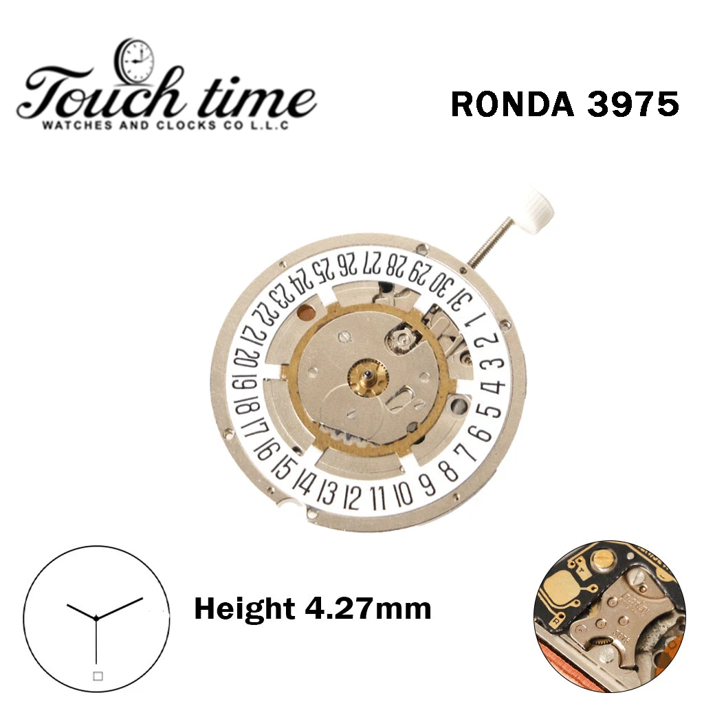 RONDA 3975 - Harley - سويسري ساعة حركة - 3 عقارب - أبيض قرص عند 6 - الارتفاع: 4.27mm. thumbnail 2