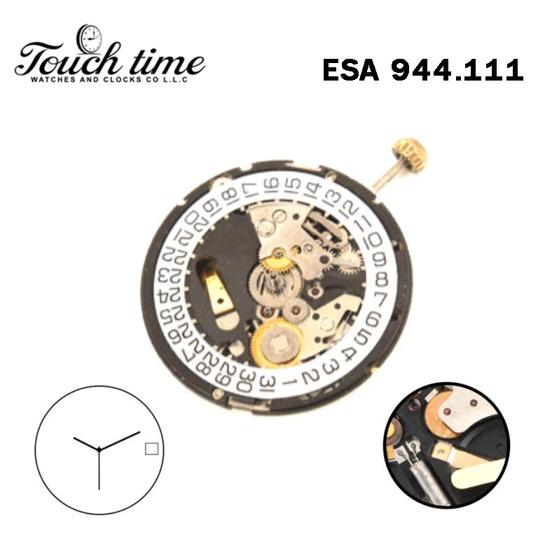 ESA 944.111- Quartz Movement-Without Hour Wheel-White Date Disk At 3-3 Hands. thumbnail 2